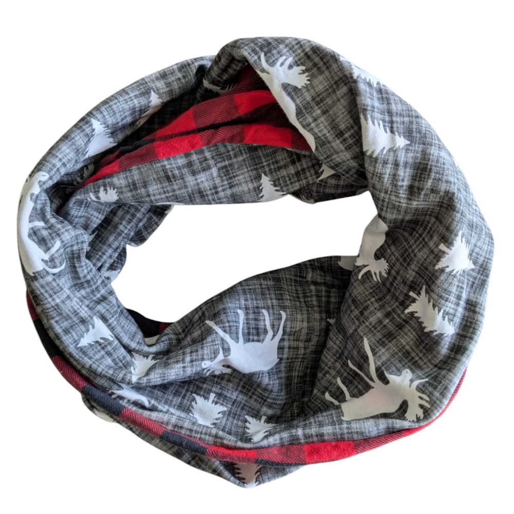 Buttercream Clothing moose/plaid infinity scarf